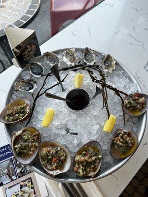 miyagi oysters and chocolate clam ceviche