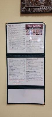 Menu on the wall. Note the extras for protein choices.