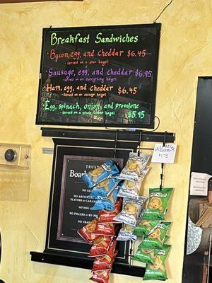 Breakfast sandwich menu