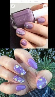 Top: inspo photo  Bottom: Nail tech's design. $65 pre-tip for gel polish and 2 false tips as my 2 index finger nails broke before I came in