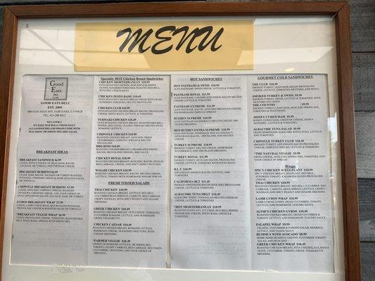 Menu as of June 2023