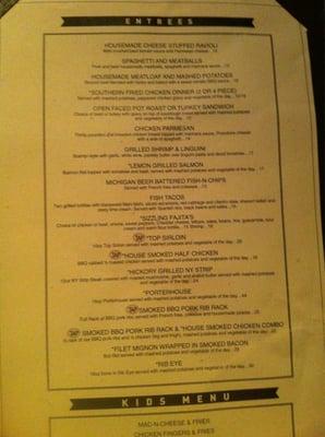 Dinner menu