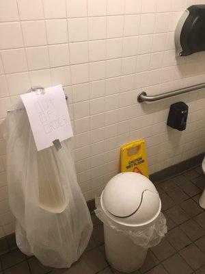 Soap dispenser at a toilet seat level?  That's a first.