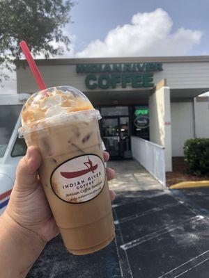 Iced Caramel Macchiato near Entrance