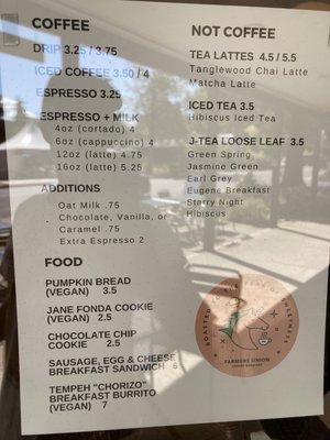 The Cafe Menu