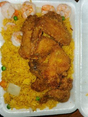 Fried chicken and shrimp fried rice