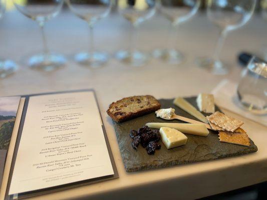 Wine and cheese pairing at Gary Farrell Winery on Westside Road