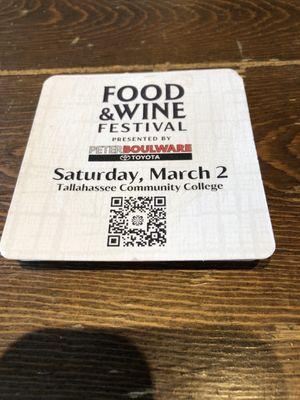 The coasters are supporting the TCC fundraiser Food & Wine Festival.