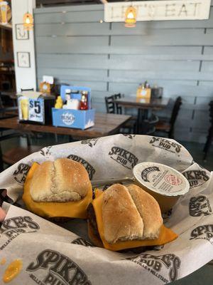 Sliders for kids with a side of applesauce.