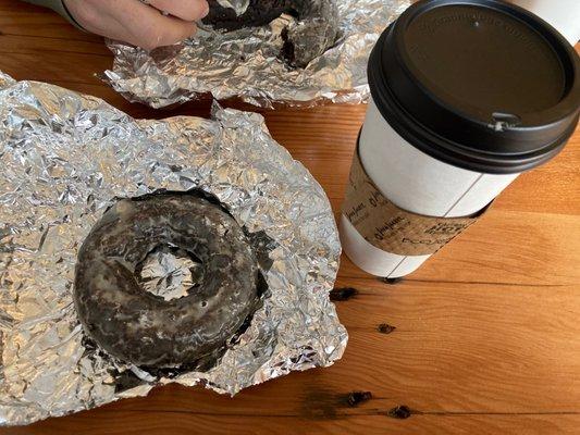 Delicious donuts and wonderful caramel cafe au lait