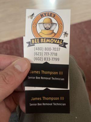 James' business card, which will have a permanent spot on our fridge. Thanks!