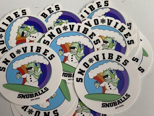 Sno Vibes Stickers,pins & Magnets for sale.  Stick on your skateboard,lockers,helmet,bike,car,books what ever