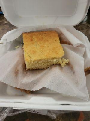 A peek inside-cornbread separated from food by a liner