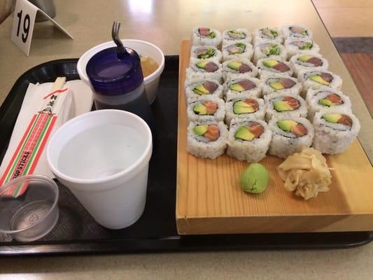 Yellowtail, Tuna Avocado, and Salmon Avocado Roll