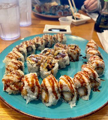 Crunch, Eel, Yami Yami rolls (left to right)