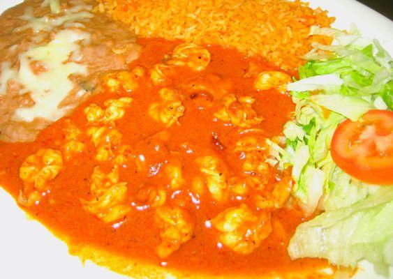 #23 Camarones a la Diabla (Spicy Shrimp). These succulent shrimp are smothered in our unique diabla sauce.