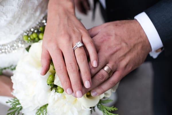 Eric and Molly Hobb's wedding day photos with their beautiful Kennedy's Rings.