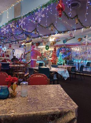 Lois Mann's Restaurant is known as "The Christmas Cafe" because it stays decorated year-round.