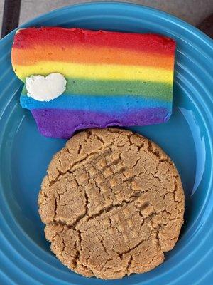 Peanut butter cookie and Pride sugar cookie.