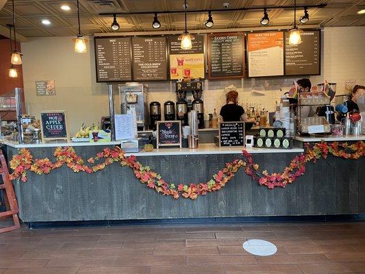 The counter decorated for the fall.