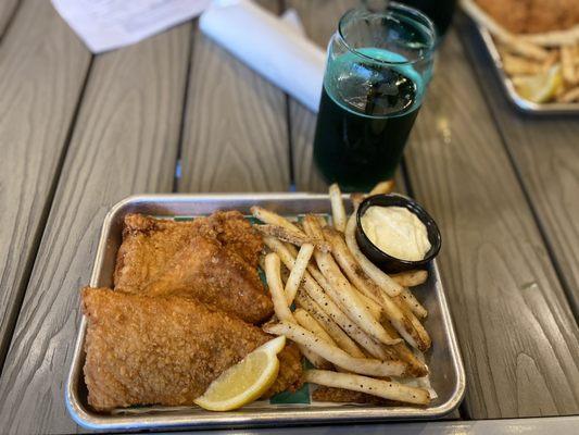 Fish & chips and green beer for St. Patty's day