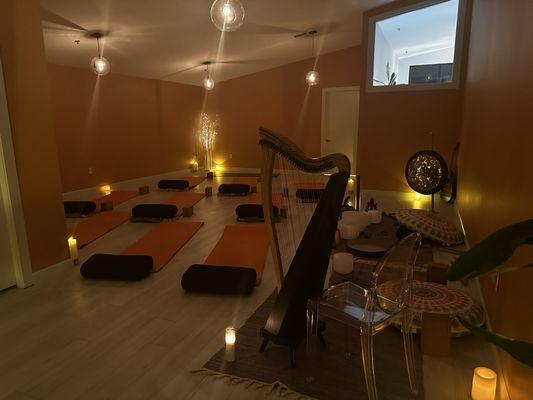 Sound bath and flow yoga class.