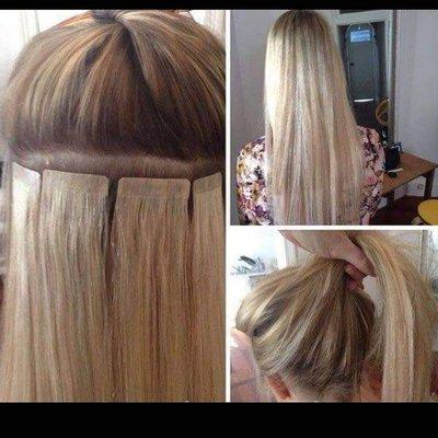 Tape extensions excellent for fine thin hair can be worn in a ponytail