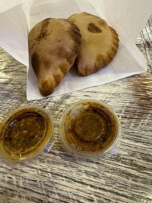 Beef and cheese empanada. Rice and beans empanada