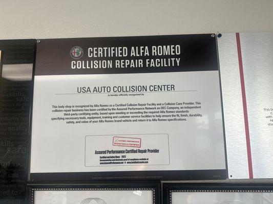 Alfa Romeo Certified collision center