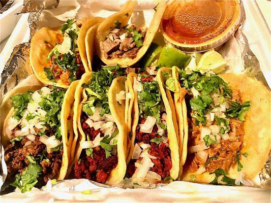 Tacos - Chorizo, Steak (Asada), Pastor (Pork) and Lengua (Beef Tongue)