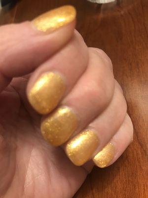 Gel polish (and removal of old polish) - gold glitter "Starry Night" $33 before tip.