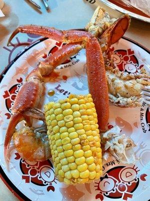 Snow Crab claw and leg, 1/2 lobster tail, shrimp, and corn - Last photo taken before messiness ensued.