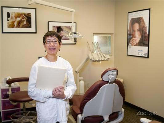 Judy Huey at the office, welcoming new patients.