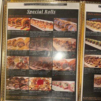 Special roll menu