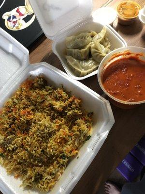 Lamb biryani, chicken steam momos