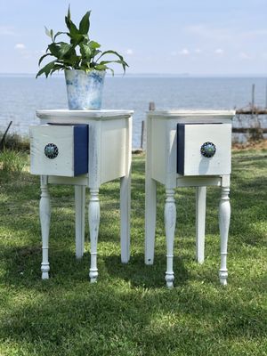 An old makeup table made into two darling bedside tables.