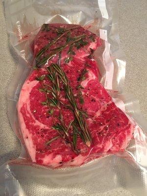 Filet and a Delmonico steak ready to be sous vide...