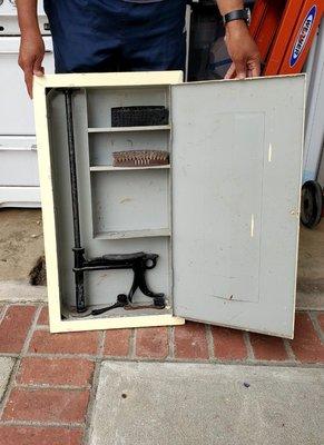 Inside shoe cabinet. Brushes were still in there!