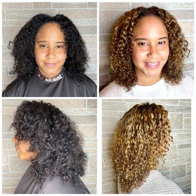 A Curly Cut and Color reveals beautiful curls and waves