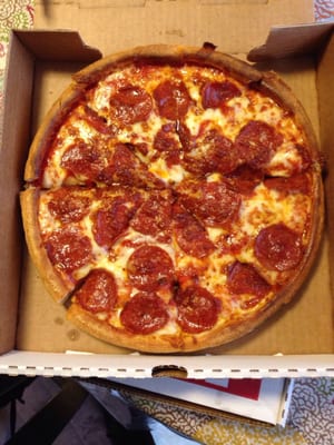 10" Pepperoni pizza.  Pretty good if you like a thicker crust pizza.