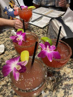 Strawberry and prickly pear margaritas