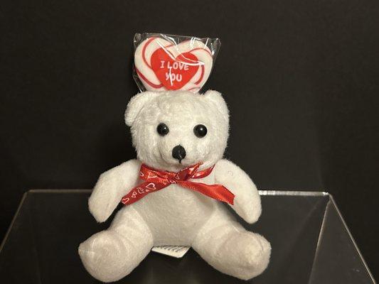 Valentine's Bear (red bow) In Pail