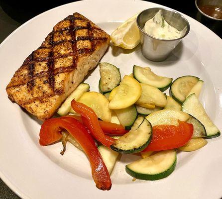 Blackened salmon with mixed Vegetable Medley