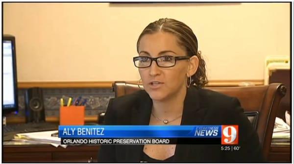 Attorney Aly Benitez appearing on Channel 9 to try and help save Tinker Field in 2014