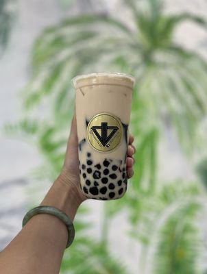 Jasmine Milk Tea with boba & grass jelly