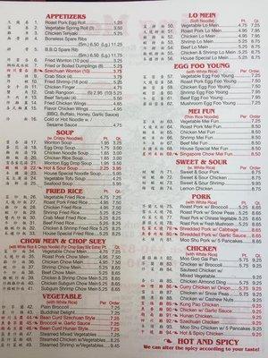 Menu as of 08/2016