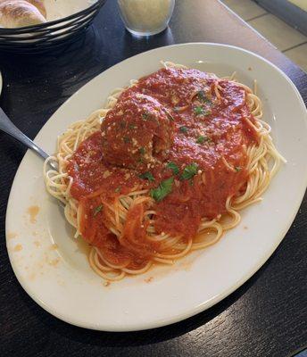 Angel hair pasta, and meatball