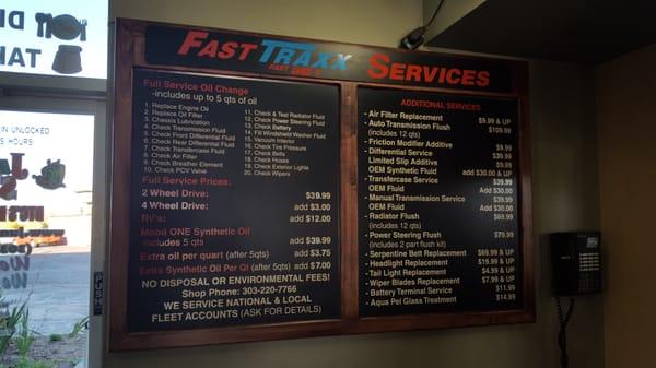 Prices for service