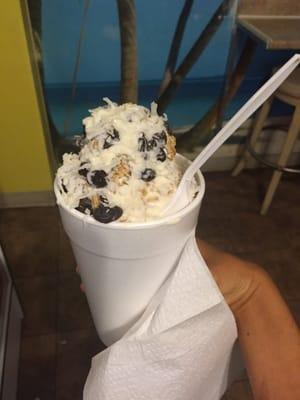 Chemis: 3 choices of fruit, whipped cream, ice cream, raisins, coconut and granola!