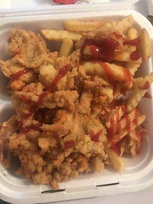 Fried conch & shrimp and fries.